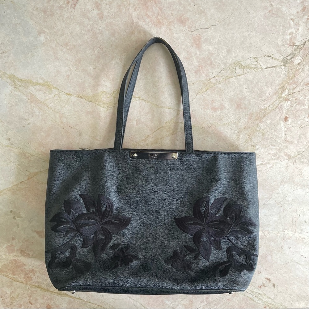 Guess Black Floral Tote Bag